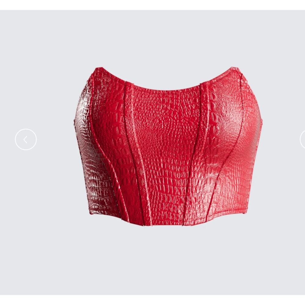 FINESSE | Helena Red Croc Embossed Point Neckline Strapless Corset Crop | Small